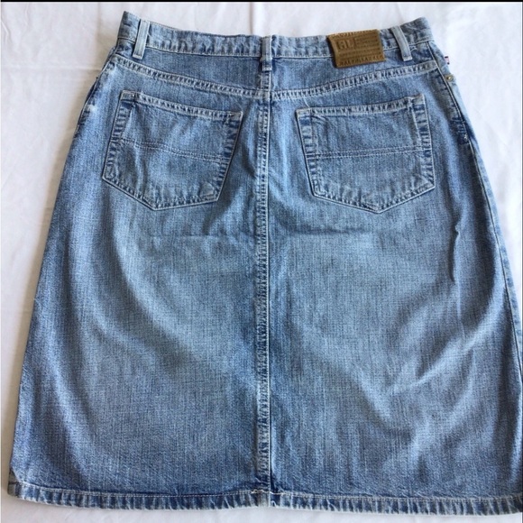 POLO Jeans Co RALPH LAUREN 100% Cotton Denim Skirt Size 8 Knee Length Blue Wash - Picture 1 of 8